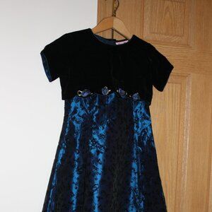 Girls Formal Short Dress Navy Blue Taffeta with Velvet Over jacket size 8